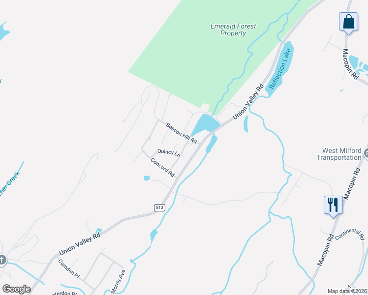 map of restaurants, bars, coffee shops, grocery stores, and more near 15 Beacon Hill Road in West Milford