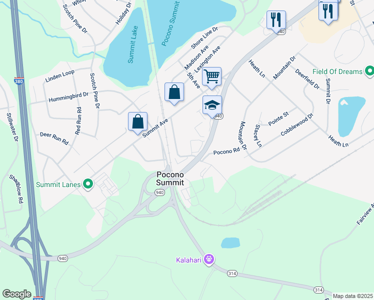 map of restaurants, bars, coffee shops, grocery stores, and more near 147 Harvest Lane in Pocono Summit