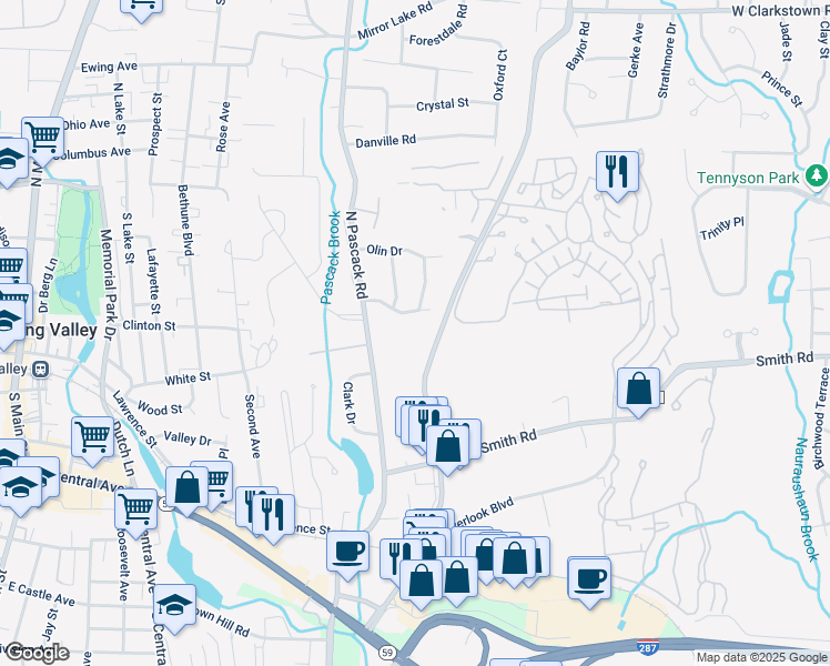 map of restaurants, bars, coffee shops, grocery stores, and more near 20 Sidney Drive in Nanuet