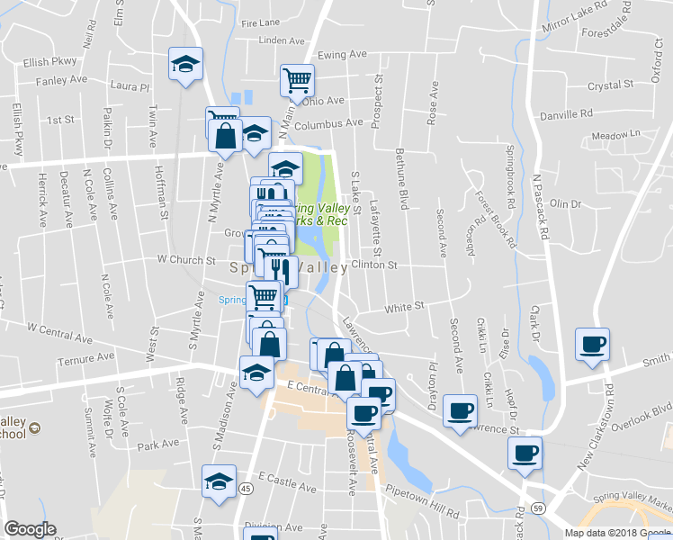 map of restaurants, bars, coffee shops, grocery stores, and more near 29 Memorial Park Drive in Spring Valley