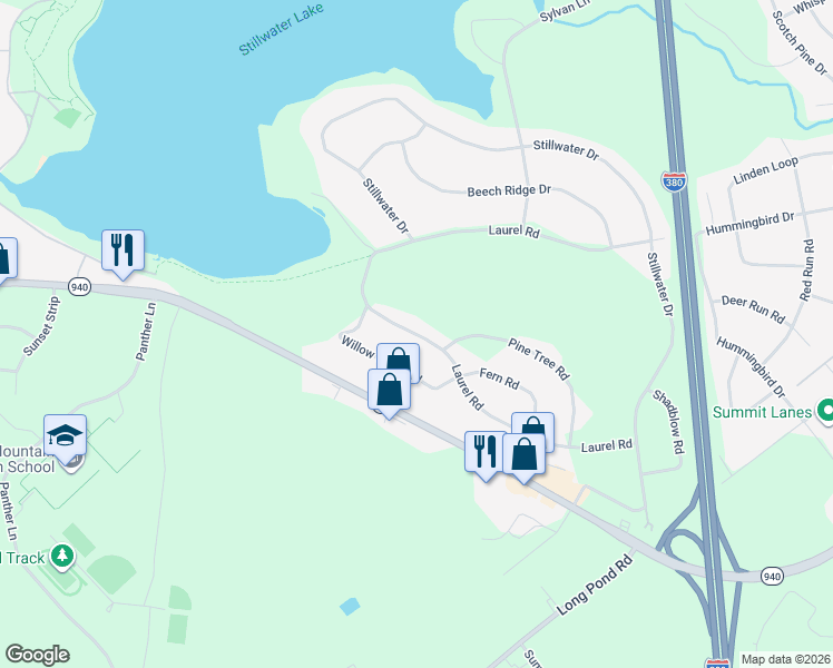 map of restaurants, bars, coffee shops, grocery stores, and more near 917 Laurel Road in Pocono Summit