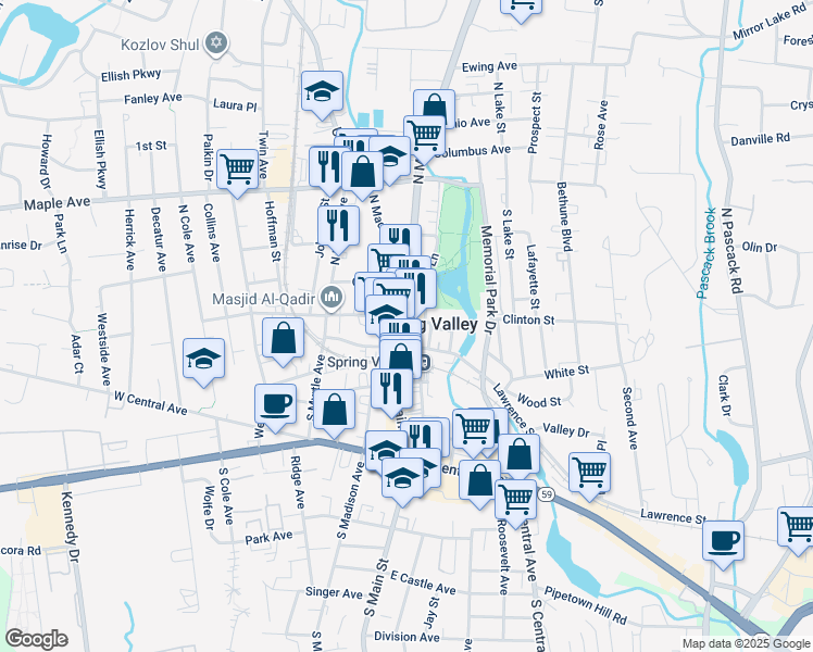 map of restaurants, bars, coffee shops, grocery stores, and more near 30 New York 45 in Spring Valley