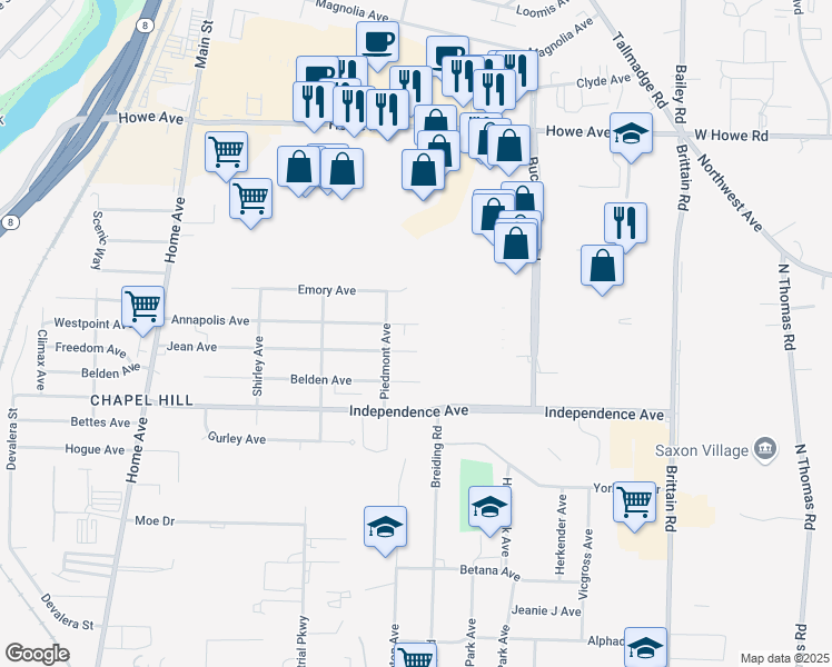 map of restaurants, bars, coffee shops, grocery stores, and more near 1076 Annapolis Avenue in Akron