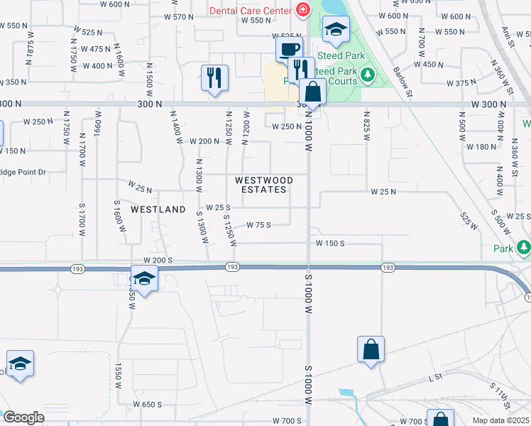 map of restaurants, bars, coffee shops, grocery stores, and more near 1117 West 25 South in Clearfield