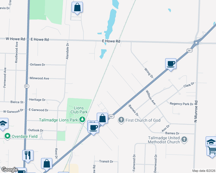 map of restaurants, bars, coffee shops, grocery stores, and more near 1 Terry Lane in Tallmadge