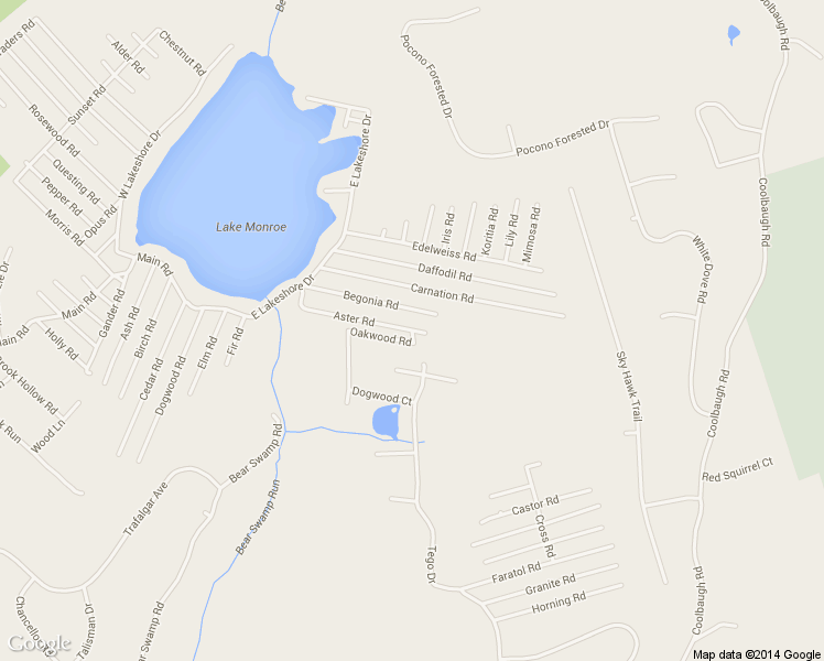 map of restaurants, bars, coffee shops, grocery stores, and more near Aster Road in East Stroudsburg