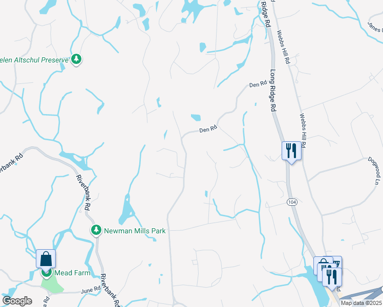 map of restaurants, bars, coffee shops, grocery stores, and more near 521 Den Road in Stamford