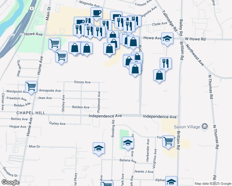 map of restaurants, bars, coffee shops, grocery stores, and more near 1076 Annapolis Avenue in Akron