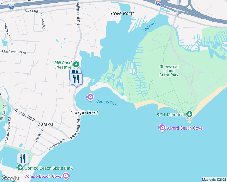 map of restaurants, bars, coffee shops, grocery stores, and more near 60 Compo Mill Cove in Westport