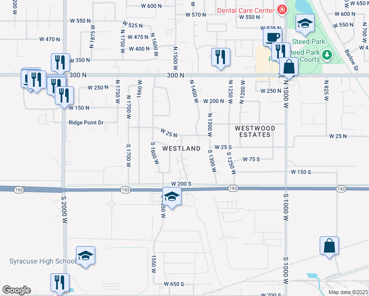 map of restaurants, bars, coffee shops, grocery stores, and more near 17 South 1450 West in Clearfield