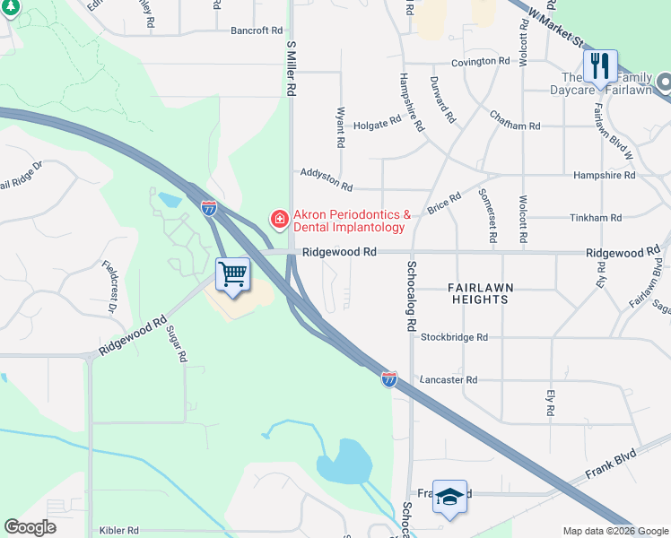 map of restaurants, bars, coffee shops, grocery stores, and more near 143 Quaker Ridge Drive in Akron