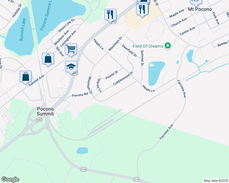 map of restaurants, bars, coffee shops, grocery stores, and more near 31 Mountain Drive in Mount Pocono