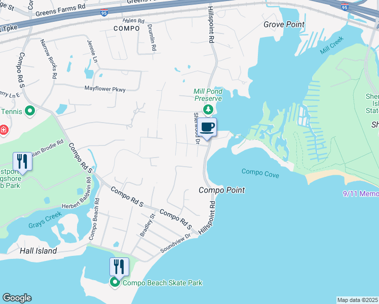 map of restaurants, bars, coffee shops, grocery stores, and more near 24 Sterling Drive in Westport