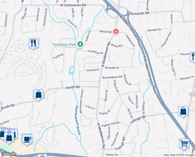 map of restaurants, bars, coffee shops, grocery stores, and more near 8 Cooper Drive in Nanuet