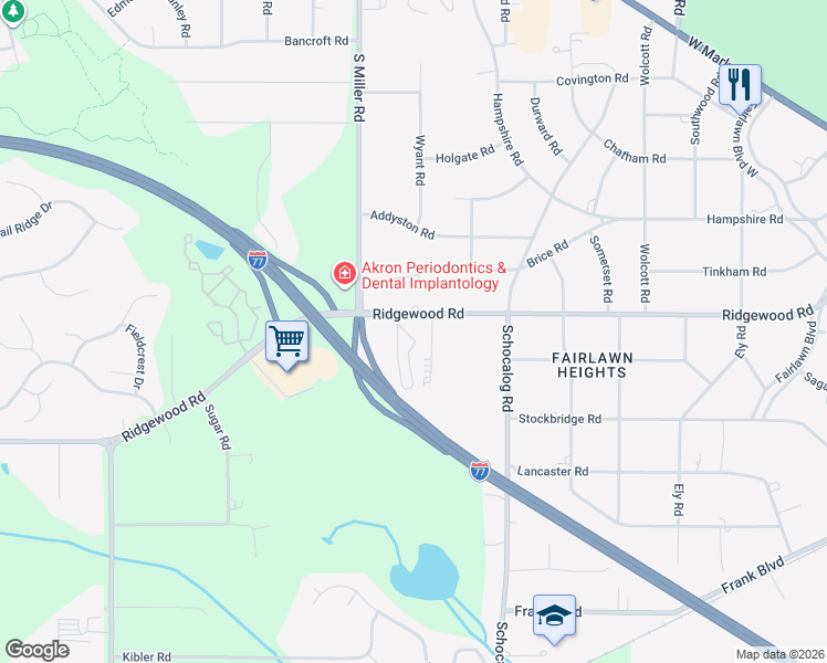 map of restaurants, bars, coffee shops, grocery stores, and more near 143 Quaker Ridge Drive in Akron