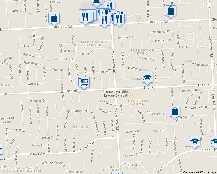map of restaurants, bars, coffee shops, grocery stores, and more near 3811 Yardley Ct in Fort Wayne