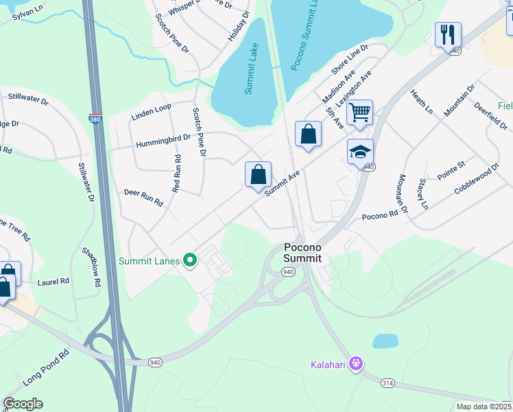 map of restaurants, bars, coffee shops, grocery stores, and more near 4136 Norton Pryor Road in Pocono Summit