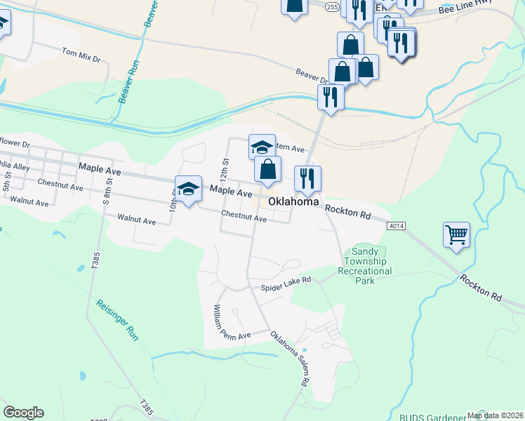 map of restaurants, bars, coffee shops, grocery stores, and more near 3218 Oklahoma Salem Road in DuBois