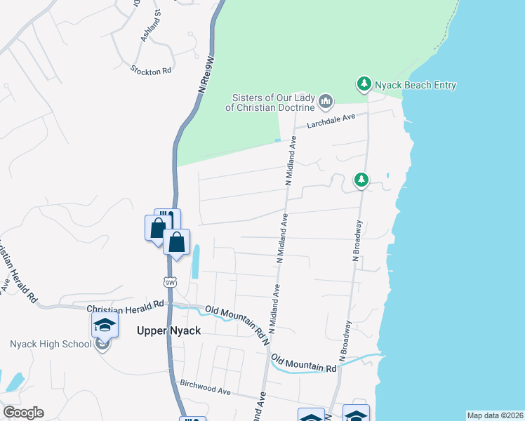 map of restaurants, bars, coffee shops, grocery stores, and more near 204 Jewett Drive in Nyack