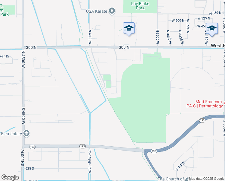 map of restaurants, bars, coffee shops, grocery stores, and more near 22 South 3830 West in West Point