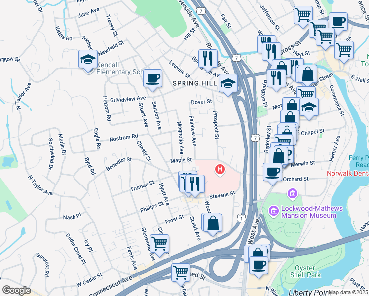map of restaurants, bars, coffee shops, grocery stores, and more near 48 Magnolia Avenue in Norwalk