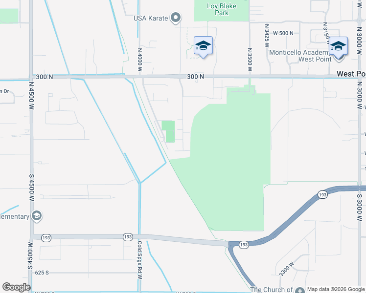 map of restaurants, bars, coffee shops, grocery stores, and more near 9 South 3830 West in West Point
