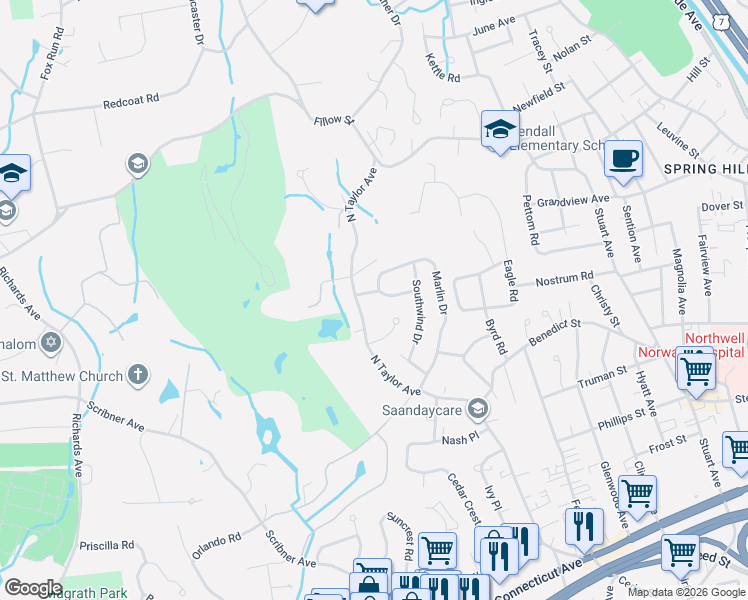 map of restaurants, bars, coffee shops, grocery stores, and more near 5 Windward Road in Norwalk