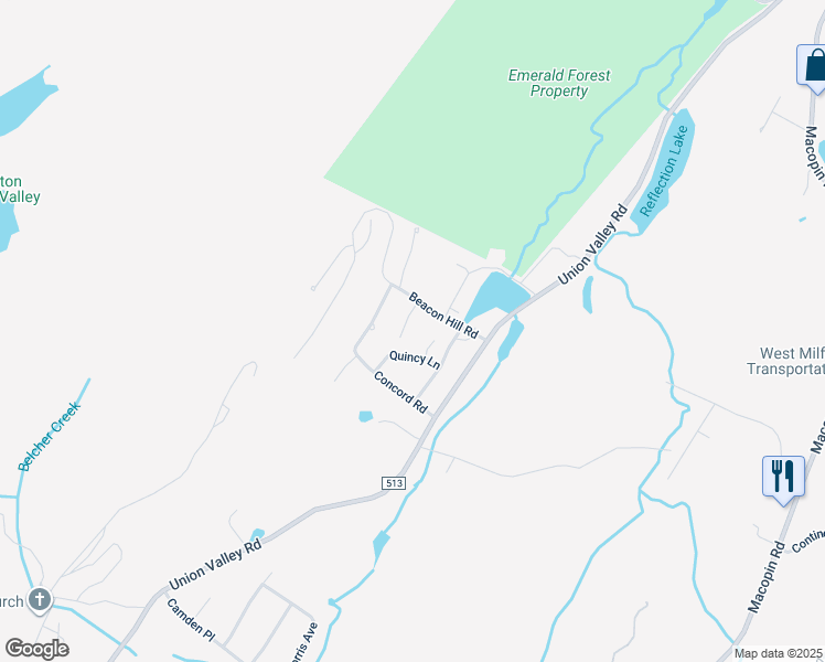 map of restaurants, bars, coffee shops, grocery stores, and more near 22 Foxboro Lane in West Milford