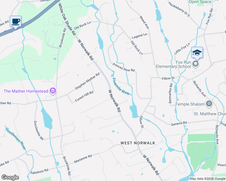 map of restaurants, bars, coffee shops, grocery stores, and more near 212 West Norwalk Road in Norwalk