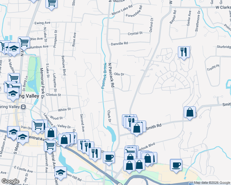 map of restaurants, bars, coffee shops, grocery stores, and more near 86 North Pascack Road in Nanuet