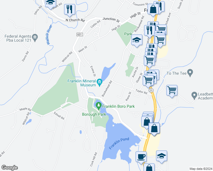 map of restaurants, bars, coffee shops, grocery stores, and more near 21 Buckwheat Road in Franklin