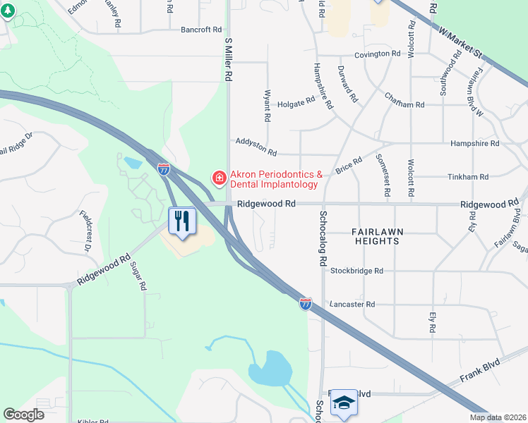 map of restaurants, bars, coffee shops, grocery stores, and more near 143 Quaker Ridge Drive in Akron