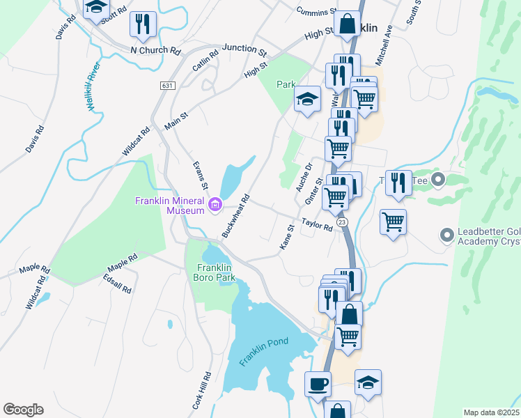 map of restaurants, bars, coffee shops, grocery stores, and more near 8 Taylor Road in Franklin