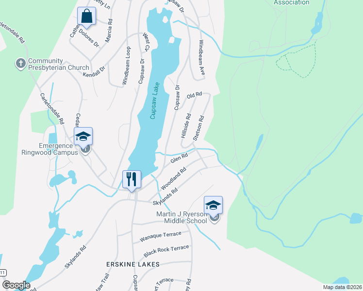 map of restaurants, bars, coffee shops, grocery stores, and more near 9 Hillside Road in Ringwood