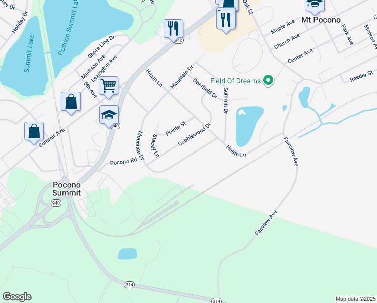 map of restaurants, bars, coffee shops, grocery stores, and more near 31 Mountain Drive in Mount Pocono