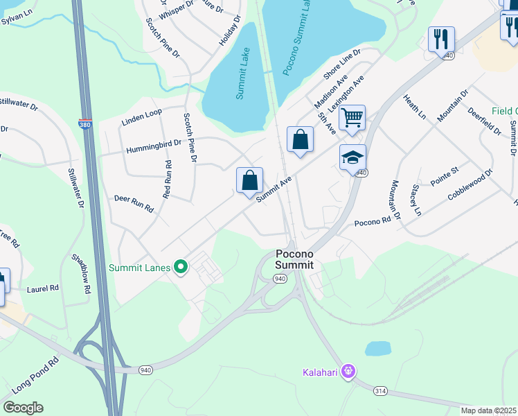 map of restaurants, bars, coffee shops, grocery stores, and more near 219 Summit Avenue in Pocono Summit