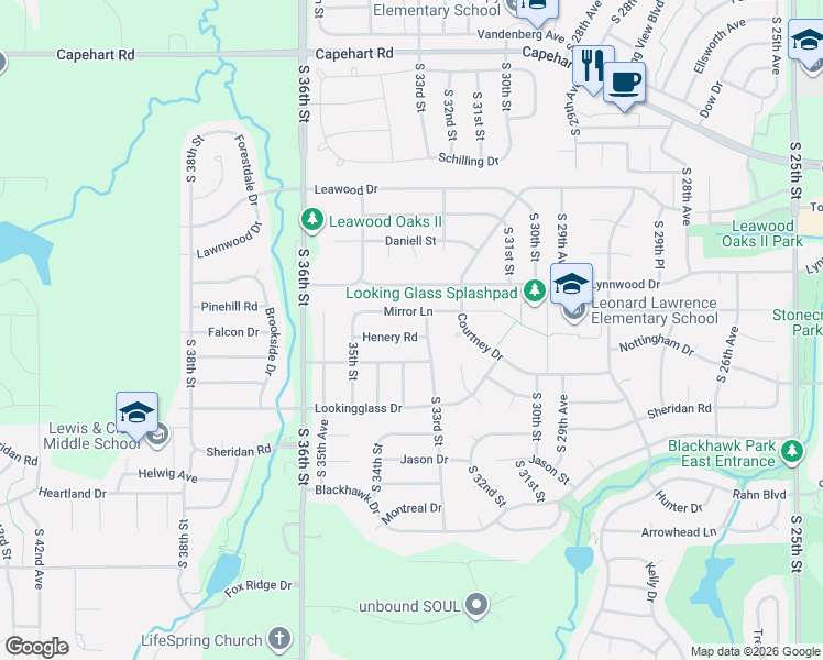 map of restaurants, bars, coffee shops, grocery stores, and more near 3402 Henery Road in Bellevue