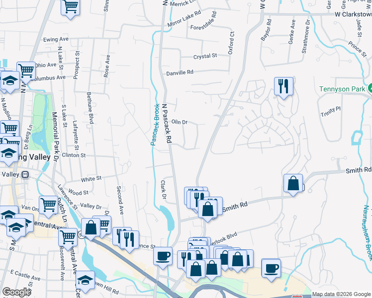 map of restaurants, bars, coffee shops, grocery stores, and more near 10 Sidney Drive in Nanuet