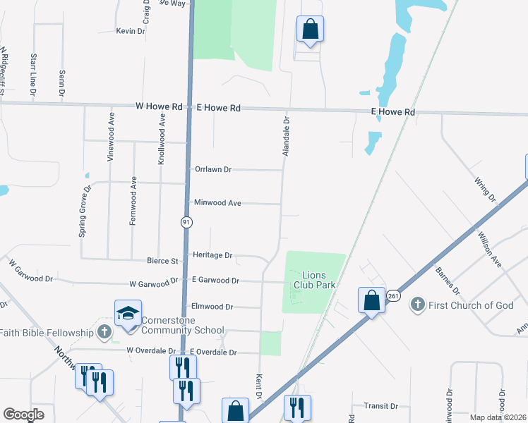 map of restaurants, bars, coffee shops, grocery stores, and more near 128 Minwood Avenue in Tallmadge