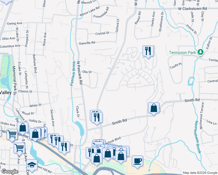 map of restaurants, bars, coffee shops, grocery stores, and more near 7 Yorkshire Court in Nanuet