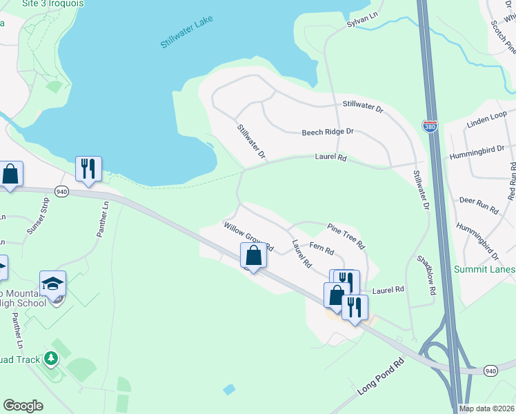 map of restaurants, bars, coffee shops, grocery stores, and more near 917-920 Laurel Drive in Pocono Summit