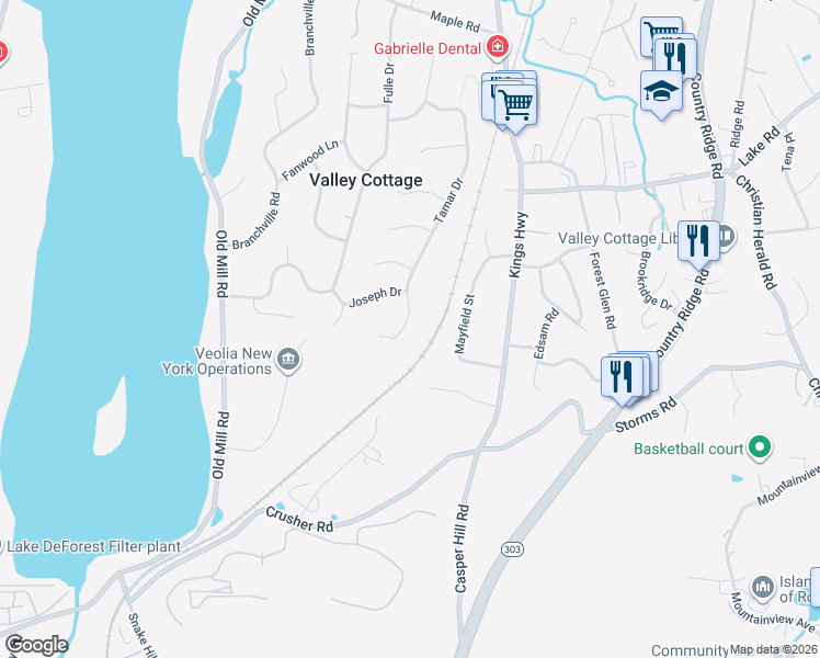 map of restaurants, bars, coffee shops, grocery stores, and more near 46 Tamar Drive in Valley Cottage