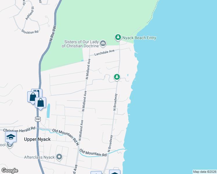 map of restaurants, bars, coffee shops, grocery stores, and more near 106 Locust Drive in Nyack