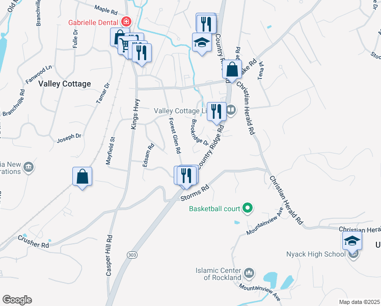 map of restaurants, bars, coffee shops, grocery stores, and more near 46 Forest Glen Road in Valley Cottage