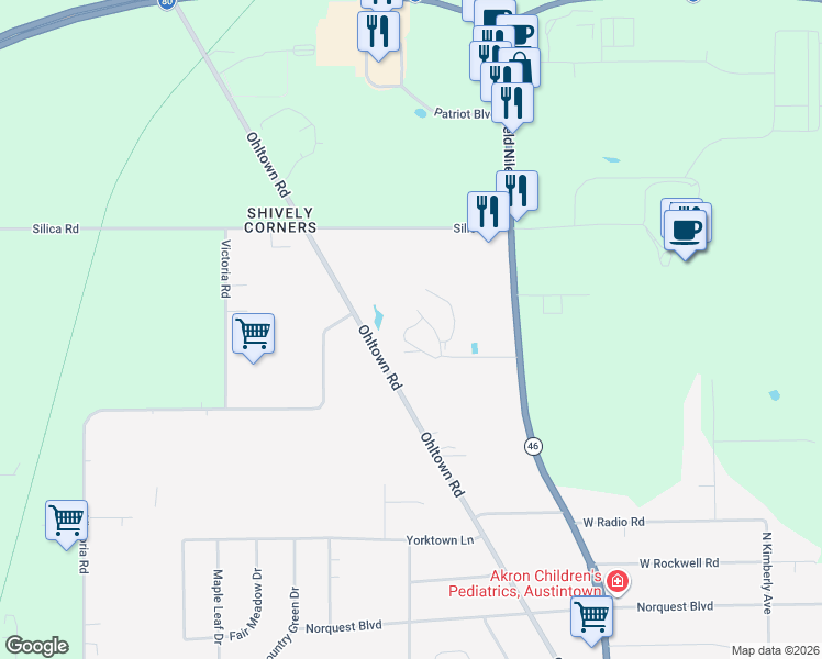 map of restaurants, bars, coffee shops, grocery stores, and more near 275-279 Ohltown Road in Austintown
