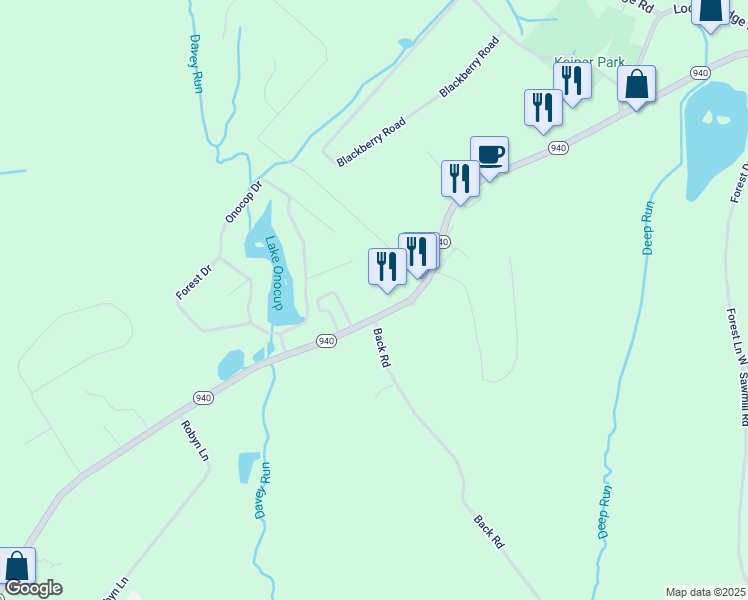 map of restaurants, bars, coffee shops, grocery stores, and more near 809 Pennsylvania 940 in Monroe County