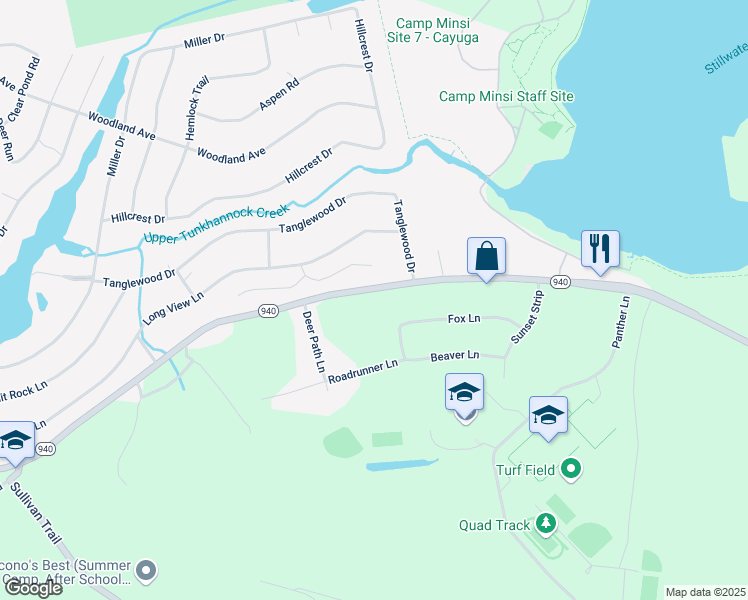 map of restaurants, bars, coffee shops, grocery stores, and more near 2362 Pennsylvania 940 in Pocono Summit