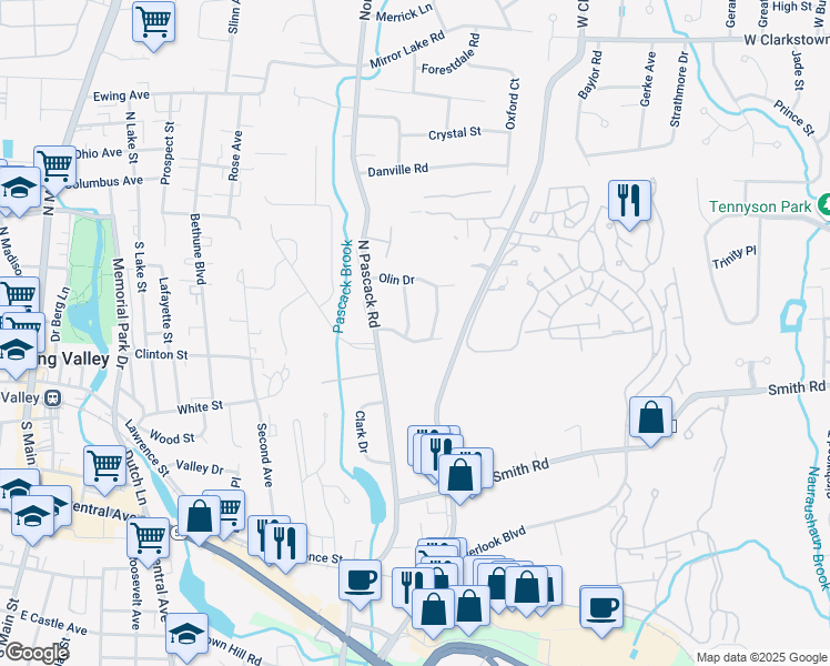 map of restaurants, bars, coffee shops, grocery stores, and more near 20 Sidney Drive in Nanuet