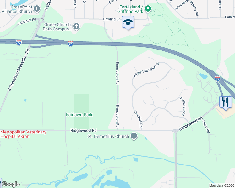 map of restaurants, bars, coffee shops, grocery stores, and more near 825 Brunsdorph Road in Fairlawn