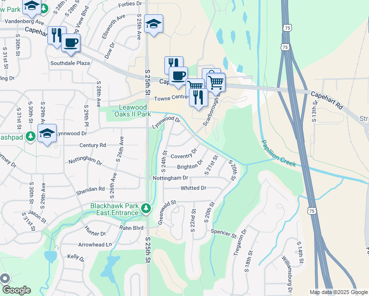 map of restaurants, bars, coffee shops, grocery stores, and more near 2209 Scarborough Drive in Bellevue